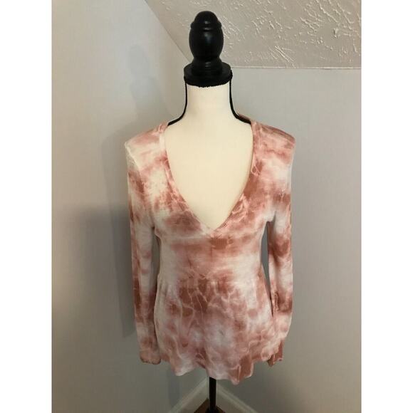 Anthropologie t.la Jill Babydoll Ribbed Tie-Dye Pink/White Top - Size Extra SM - Picture 1 of 9